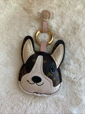 Dog Face Keychain Charm in Brown and Cream